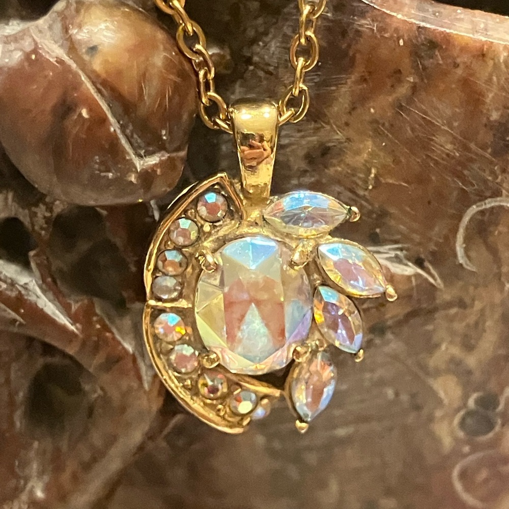 Gold-Tone Aurora Crystal Leaf Pendant Necklace - Women Jewelry - Picture 3 of 6